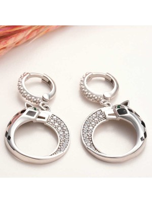 ​gümüş Sallantılı Kaplan Figürlü Kadın Küpe