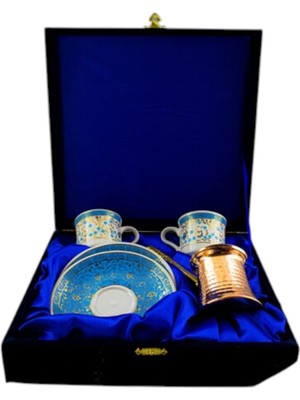 E-Meta Altın Yaldızlı Kütahya'dan Özel Günler Için 2 Kişilik Kahve Seti - 4 Parça Hediyelik Porselen Fincan Takımı