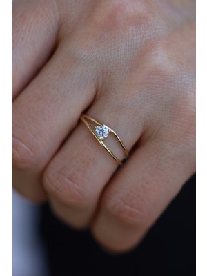 14 Ayar Altın Taşlı Asimetrik Taşlı Yüzük