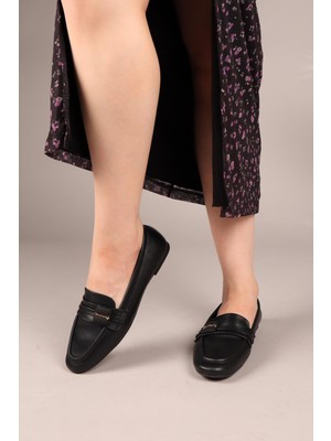 Riva Kare Tokalı Loafer Siyah