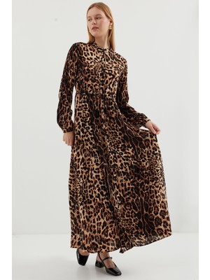 2144 Hakim Yaka Tesettür Elbise - C. Kahverengi