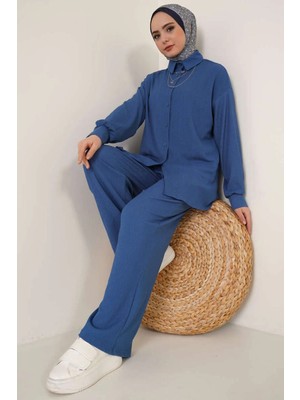 Bigdart T5858 Örme Tesettür İkili Takım - Indigo %97 Polyester %3 Elastan Kadın Modası