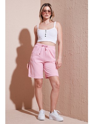 Lela Pamuklu Standart Fit Normal Bel Bağlamalı Cepli Şort Bayan Şort 668YP5326