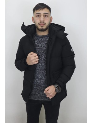 Rodrigo Fistan Store Erkek Hakim Yaka Spor Kesim Dar Kalıp Kapüşonlu Kışlık Şişme Mont