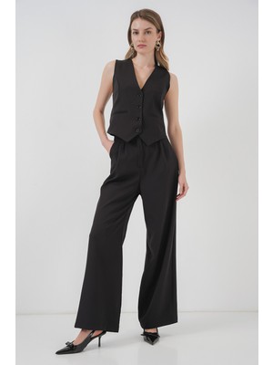 6709 Kadın Yelek Pantolon Ikili Takım - Siyah