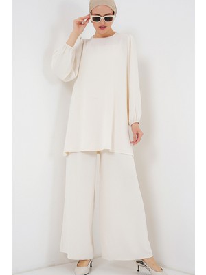 Bigdart Ayrobin Tunik Pantolon Takım Kadın Ekru Renk %95 Polyester Şık Tasarım