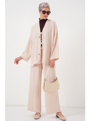Kadın Ayrobin Kimono Pantolon Ikili Takım 6739 - Krem