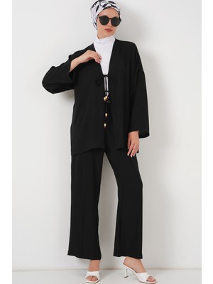 Kadın Ayrobin Kimono Pantolon Ikili Takım 6739 - Siyah