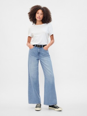 Gap Kadın Mavi High Rise Wide Leg Jean Pantolon