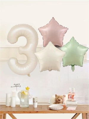 Yeşil Pembe Krem Yıldız Folyo Balon Krem Rakam Folyo Balon Doğum Günü Balon Seti