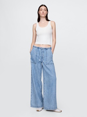 Gap Kadın Mavi Mid Rise Ultrasoft Easy Baggy Jean Pantolon