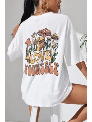 Gelirr Unisex Baskılı Oversize T-Shirt - Beyaz