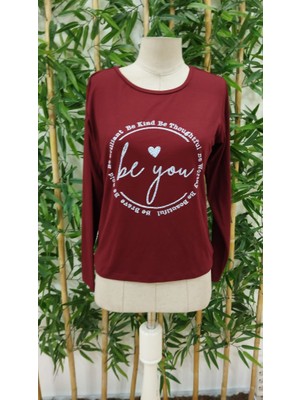 Gelirr Kadın Uzun Kollu Bisiklet Yakabe Youdesenli Viskon Bluz