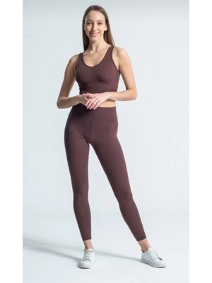 Gelirr Yüksek Bel Fitilli Tayt - Kahverengi