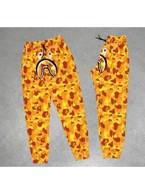 Gelirr Iki Iplik Mevsimlik Bape Nakişli Eşofman Pantolon - Sarı