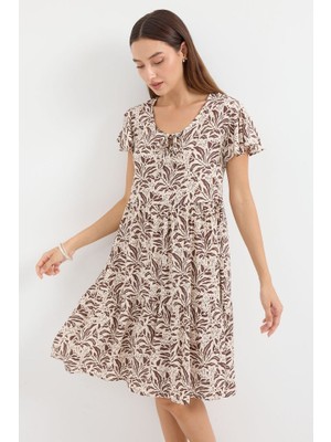 Gelirr 2352 V Yaka Kısa Elbise - A.kahve