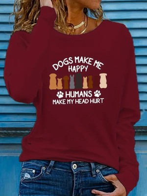 Gelirr Kadın Uzun Kollu Bisiklet Yaka Köpek Resimli Viskon Bluz