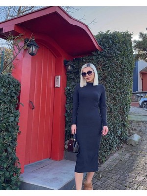 Gelirr Kadın Yarım Balıkçı Yaka Süet Kumaş Fırsat Ürün Midi Boy Elbise