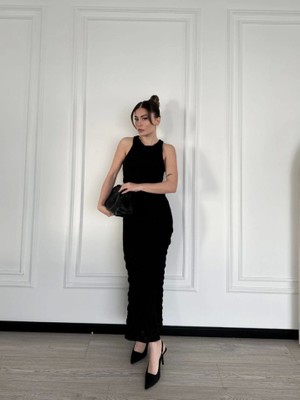 Gelirr Kolsuz Uzun Elbise - Siyah