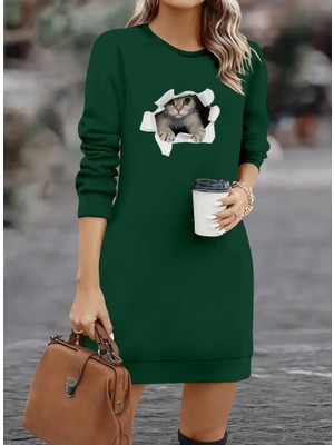 Gelirr Kadın Uzun Kollu Bisiklet Yaka Kısa Viskon Iki Iplik Elbise