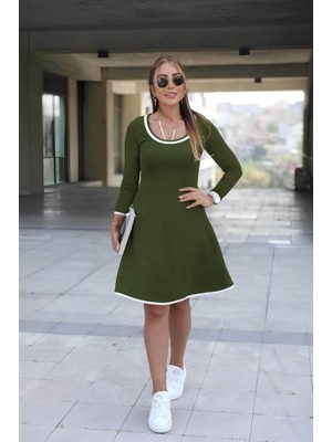 Gelirr Kadın Uzun Kollu Derin Yuvarlak Yakalı Kısa Viskon Iki Iplik Elbise