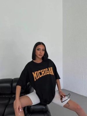 Gelirr Unisex Bisiklet Yaka Baskılı Oversize T-Shirt - Beyaz