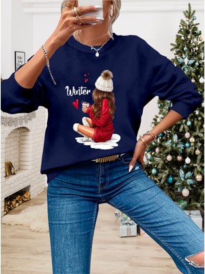 Gelirr Kadın Yılbaşı Özel Uzun Kollu Bisiklet Yaka Desenli Viskon Iki Iplik Bluz