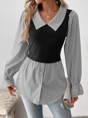 Gelirr Kadın Uzun Kollu Yakalı Önden Düğmeli Ottoman Bluz