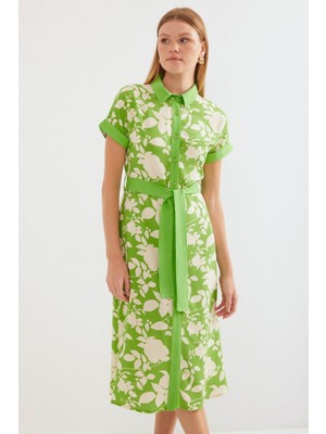 Gelirr 2455 Desenli Gömlek Elbise - Yeşil