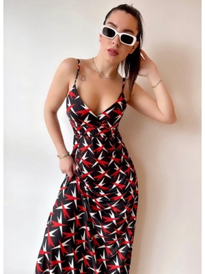 Gelirr Kadın V Yaka Göğüs ve Sırt Dekolteli Fırsat Ürün Maxi Moy Elbise