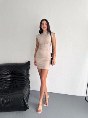 Gelirr Yarım Bogazlı Kolsuz Mini Boy Elbise - Bej