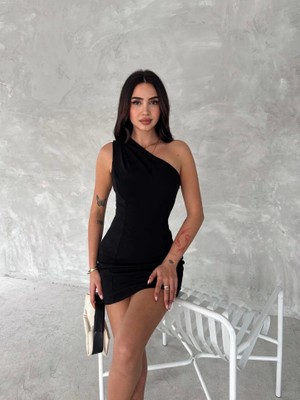 Gelirr Tek Omuzlu Kolsuz Mini Boy Elbise - Siyah