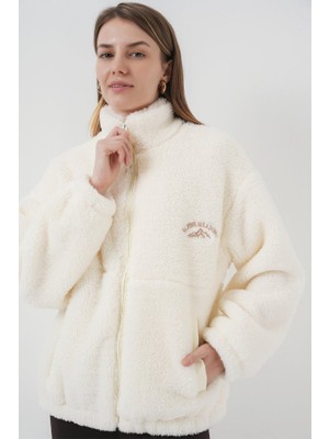 Gelirr 5212 Oversize Peluş Ceket Mont - Ekru