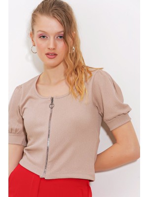 Gelirr Bisküvi Fermuarlı Örme Bluz 4316