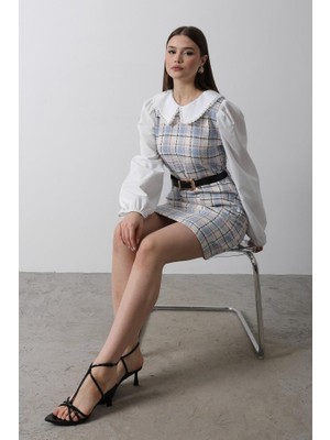 Gelirr Ekoseli Gömlek Detaylı Elbise - Mavi