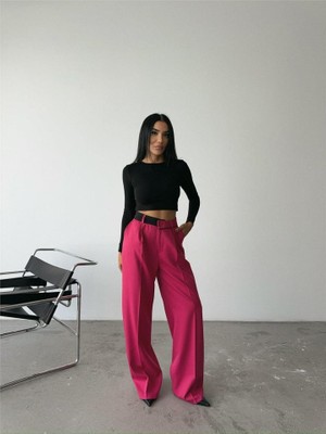 Gelirr Palazzo Pantolon Bel Şerit Detaylı - Fuşya