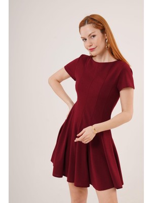 Gelirr Önden Dikiş Detaylı Çan Model Bordo Elbise