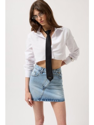 Gelirr Asimetrik Kemer Denim Mini Etek