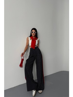 Gelirr Çizgili Yanlar Şerit Detaylı Pantolon - Lacivert