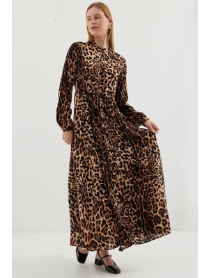 Gelirr 2144 Hakim Yaka Tesettür Elbise - A.kahve