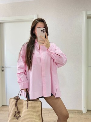 Gelirr Yakalı Yandan Yırtmaçlı Gömlek - Pembe