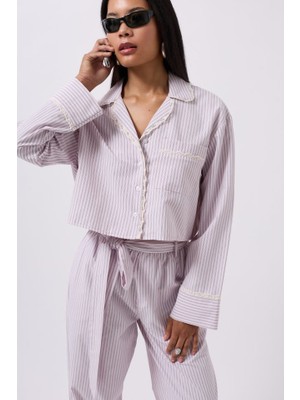 Gelirr Çizgili Cep Detay Crop Gömlek