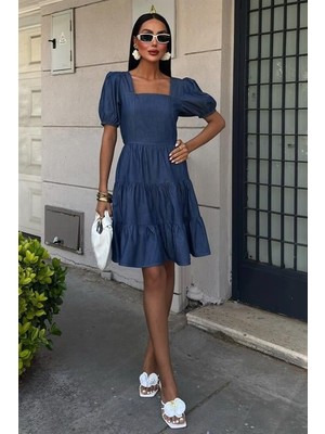 Gelirr Kare Yakalı ve Gipe Detaylı Tensel Elbise 2883