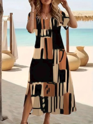 Gelirr Kadın Kısa Kollu Bisiklet Yaka Süprem Elbise