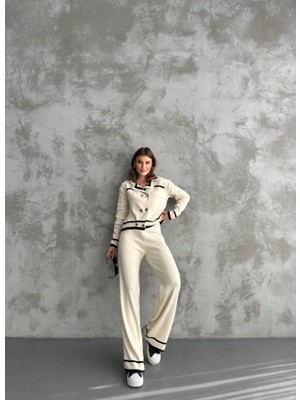 Gelirr Şerit Detaylı Hırka Pantolon Ikili Takım