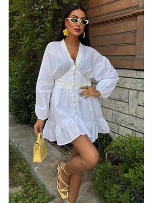 Gelirr Brode Şeritli Eteği Fırfırlı Elbise 2897