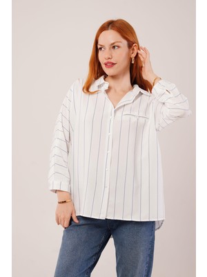 Gelirr Katlanabilir Kol ve Cep Detaylı Mavi Çizgili Gömlek