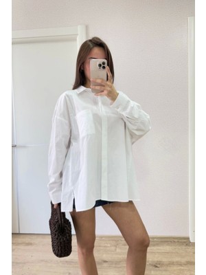 Gelirr Yakalı Yandan Yırtmaçlı Gömlek - Beyaz