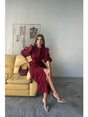 Gelirr Tencel Karpuz Kol Elbise - Bordo