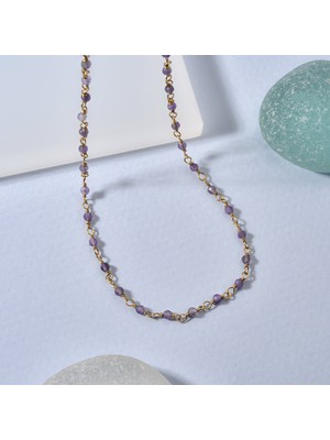 14 Ayar Altın Kaplama Amethyst  Doğal Taşlı  El Yapımı Gümüş Kolye - CNS00633